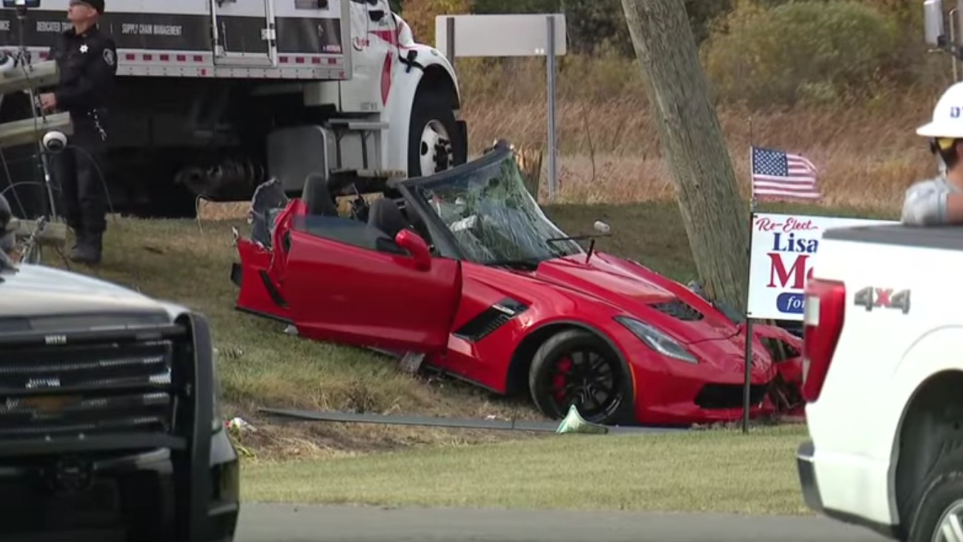 C7 Corvette Crash Almost Kills Truck Driver