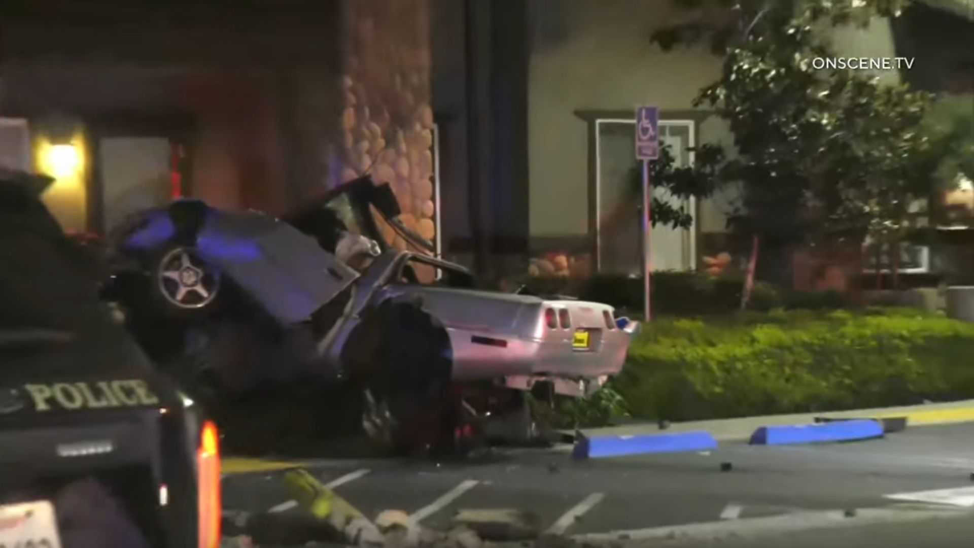 Corvette Hits Apartment Building