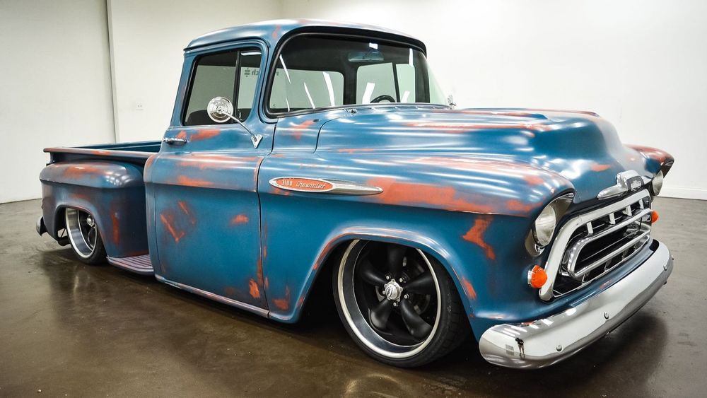 Slammed 1957 Chevrolet 3100 Sports Airbrushed Patina