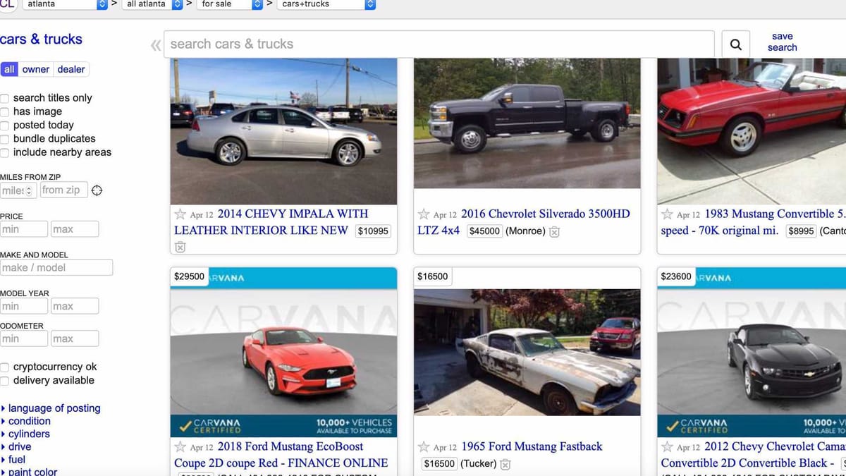 Craigslist Is No Longer Letting You List Your Car For Free